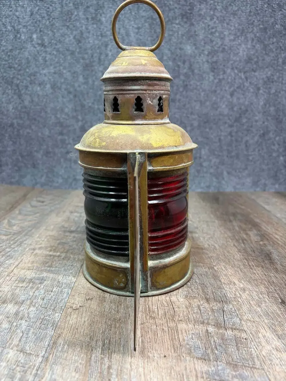 ANTIQUE BRASS PERKO SHIP MARINE NAUTICAL DE-LITE RED GREEN LIGHT LANTERN PATINA